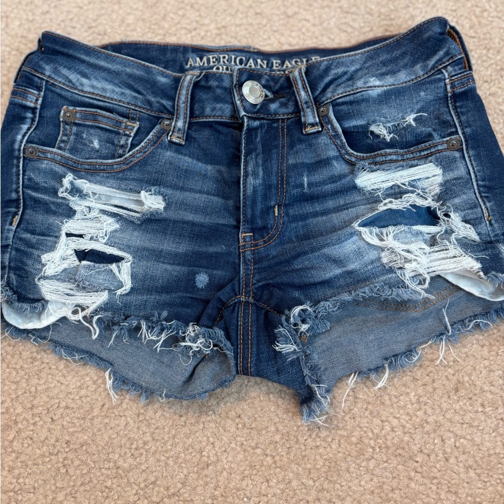 American Eagle Outfitters Ripped Dark Blue Jean Shorts